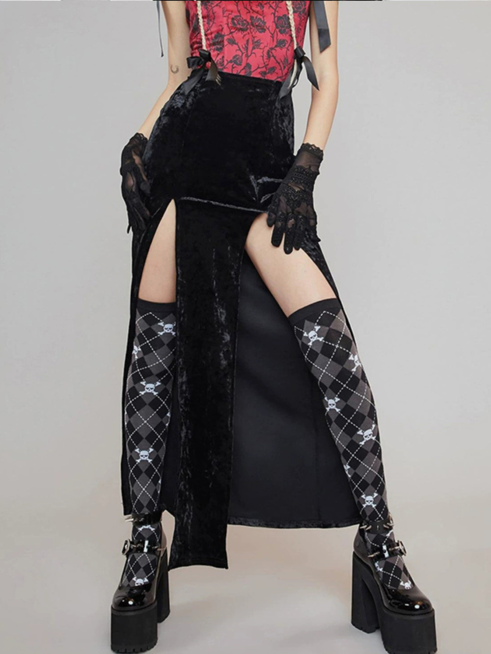 ZARA Fall Winter Street Rock Style Sexy Slit Halloween Skirt